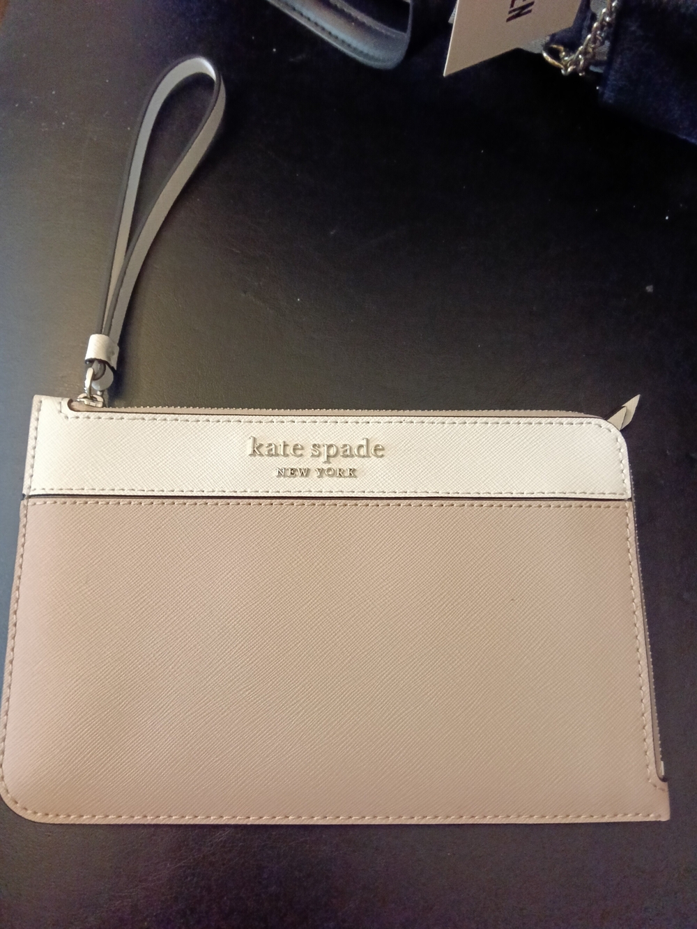 kate spade Cameron Two-Tone Tan and Cream Saffiano Wristlet